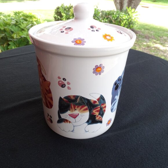 Vintage Cat Cookie Jar 9"Tx6.25"W with Paw Prints - Picture 5 of 14